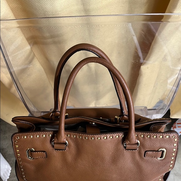 Michael Kors Brown Leather Satchel with Silver Hardware
